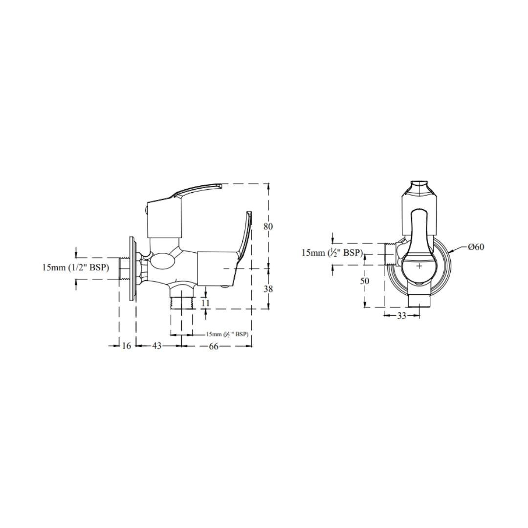 Cera Basin Area 2 Way Angle Valve Vivana F2014211 - Chrome