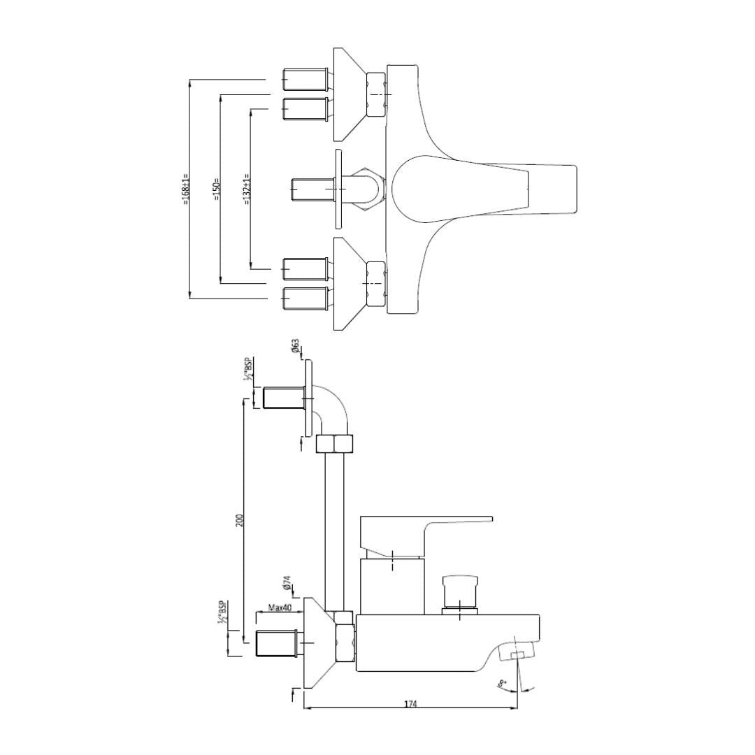 Hindware 2 Way Wall Mixer Element F360019 - Chrome Finish