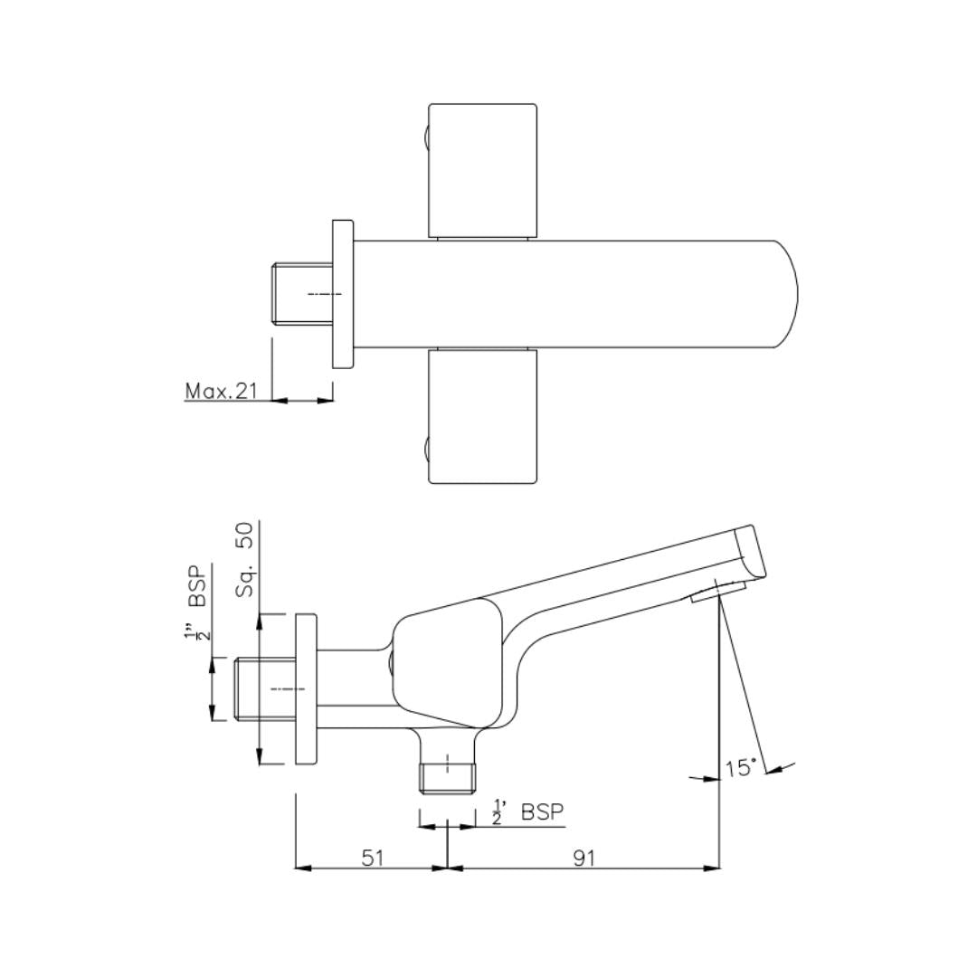 Hindware WC Area 2 Way Bib Tap Starc F530004 - Chrome
