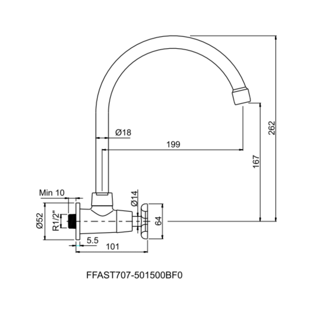 American Standard Wall Mounted Regular Kitchen Sink Tap Winston Cross FFAST707-501500BF0 with Swinging Spout in Chrome Finish