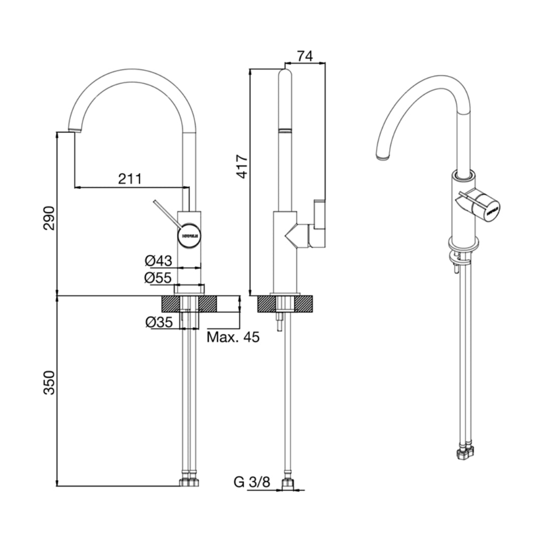 Hafele Table Mounted Regular Kitchen Sink Mixer FLOROE with Swinging Spout in Truffle Finish