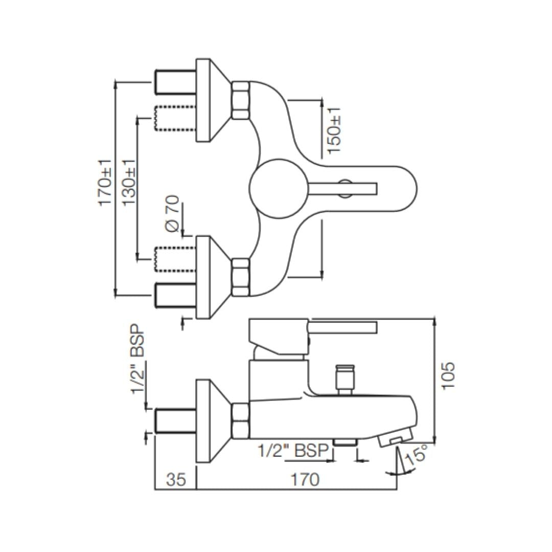 Jaquar 2 Way Wall Mixer Florentine FLR-CHR-5119 Normal Flow - Chrome Finish