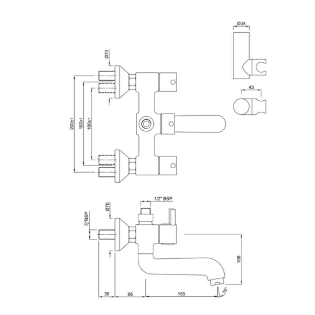 Jaquar 2 Way Wall Mixer Florentine FLR-CHR-5267N Normal Flow - Chrome Finish