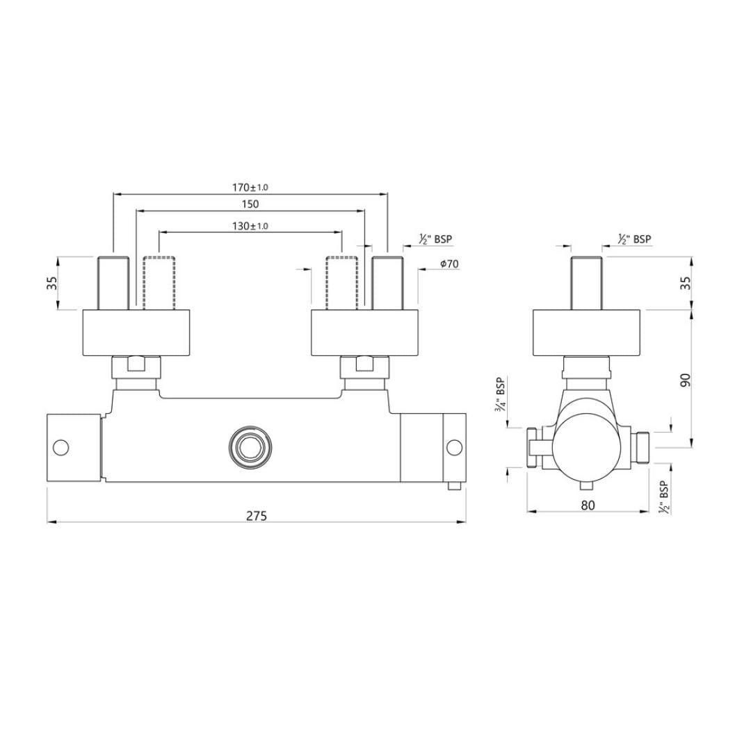 Jaquar 2 Way Thermostatic Mixer Florentine FLR-CHR-5653 Normal Flow - Chrome Finish