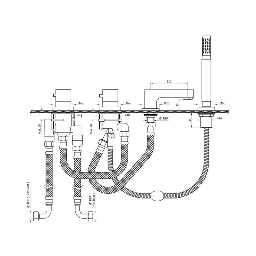 Jaquar 2 Way Thermostatic Bath Tub Filler Florentine FLR-CHR-5677 Normal Flow - Chrome Finish