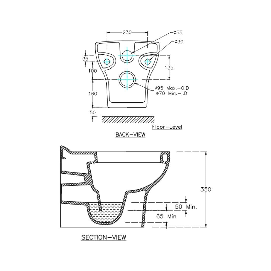 Hindware Wall Mounted White Closet WC Fluid 92581 WHITE with P-Trap