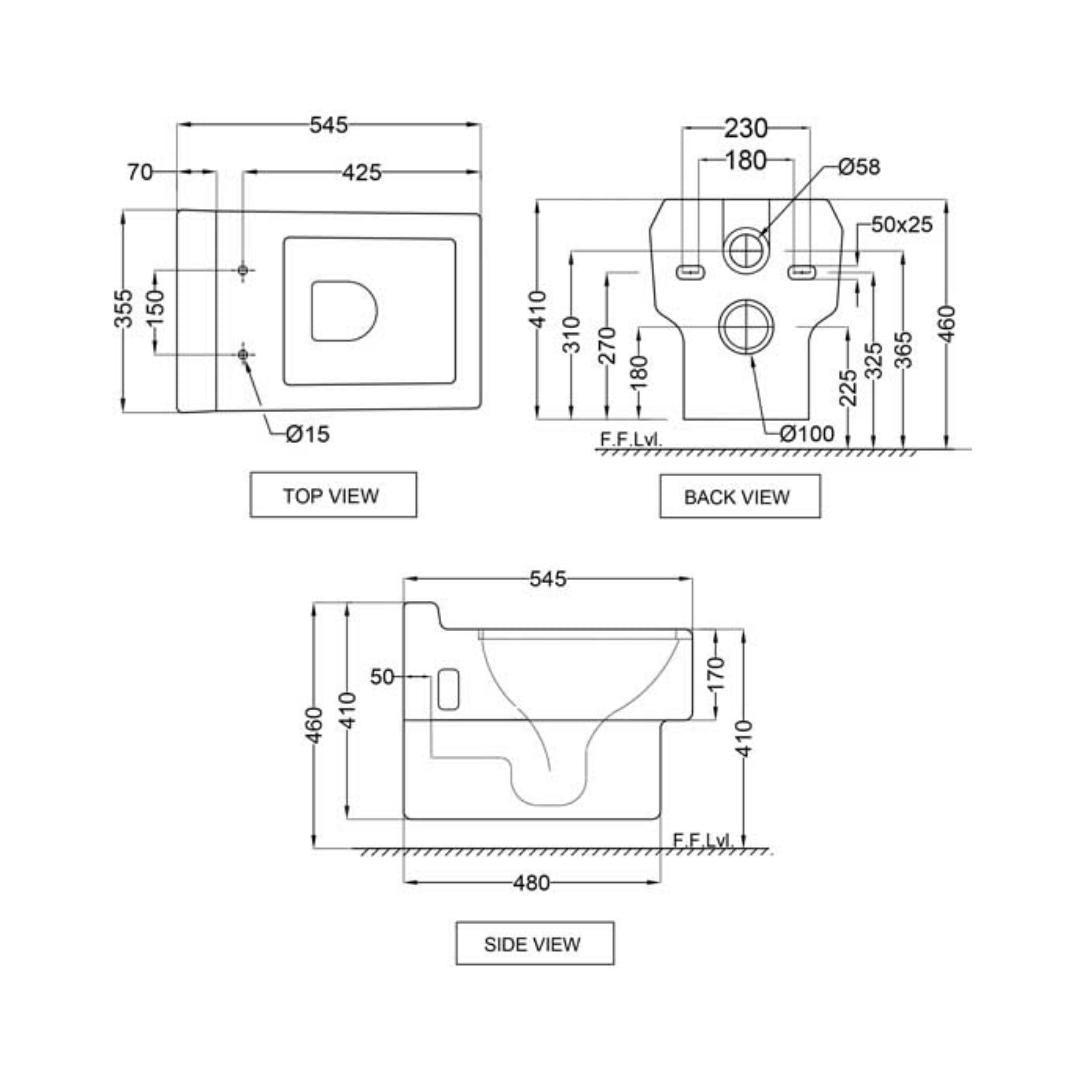 Jaquar Wall Mounted White Closet WC Fonte FNS-WHT-40951UF with P-Trap