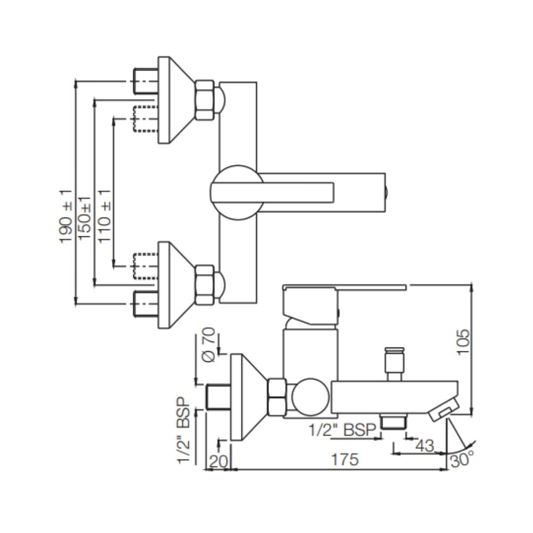 Jaquar 2 Way Wall Mixer Fonte FON-CHR-40119 Normal Flow - Chrome Finish