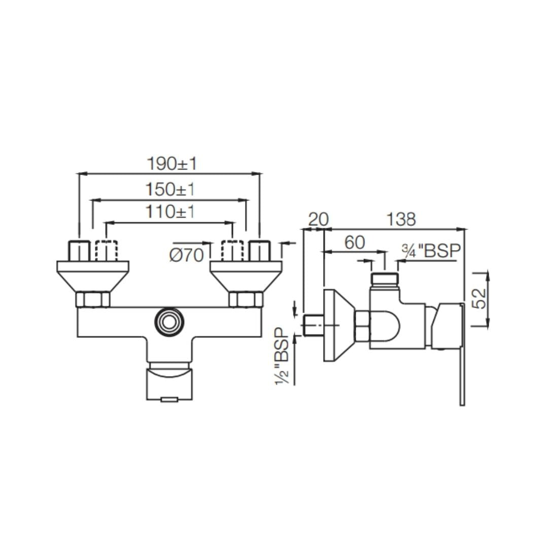 Jaquar 1 Way Wall Mixer Fonte FON-CHR-40147 Normal Flow - Chrome Finish