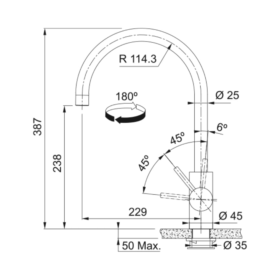 Franke Table Mounted Regular Kitchen Sink Mixer EOS NEO SWIVEL with Swinging Spout in Stainless Steel Finish
