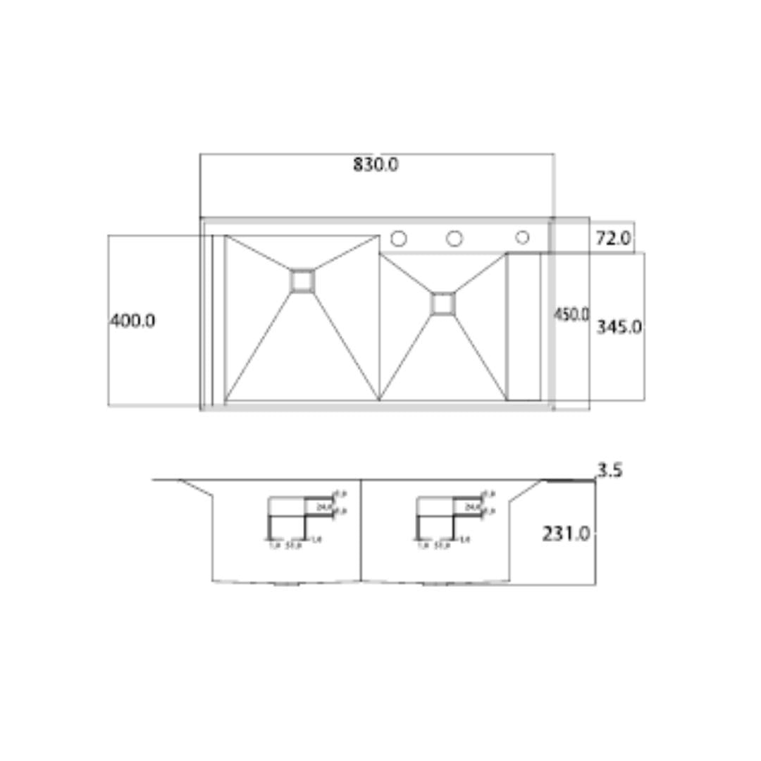 Futura Stainless Steel Sink Intelligent Series DOUBLE BOWL FS 3318 IS ( 33 x 18 inches ) - Brush