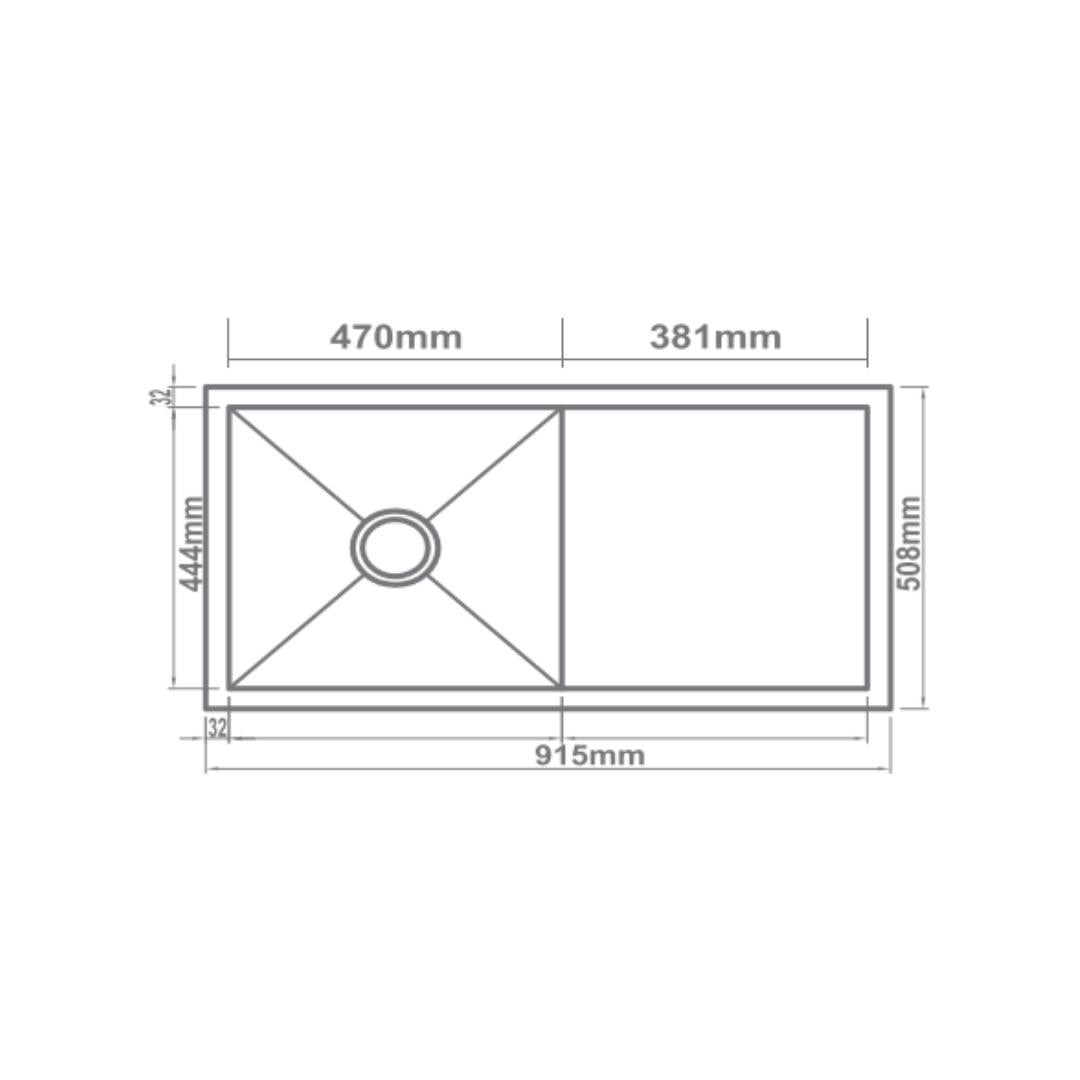 Futura Stainless Steel Sink Hand Carved Series SINGLE BOWL WITH DRAIN BOARD FS 3620 HM ( 36 x 20 inches ) - Brush