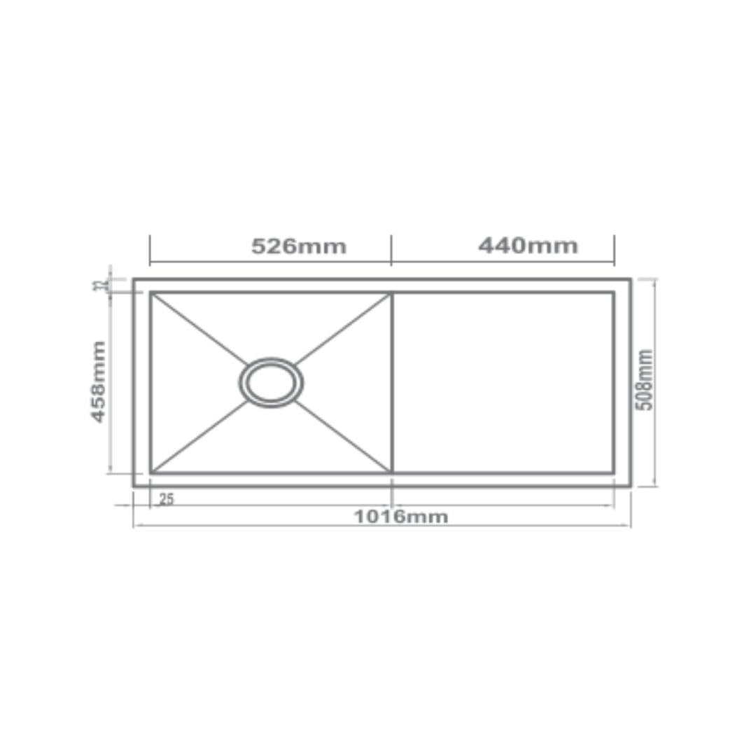 Futura Stainless Steel Sink Hand Carved Series SINGLE BOWL WITH DRAIN BOARD FS 4020 HM ( 40 x 20 inches ) - Brush