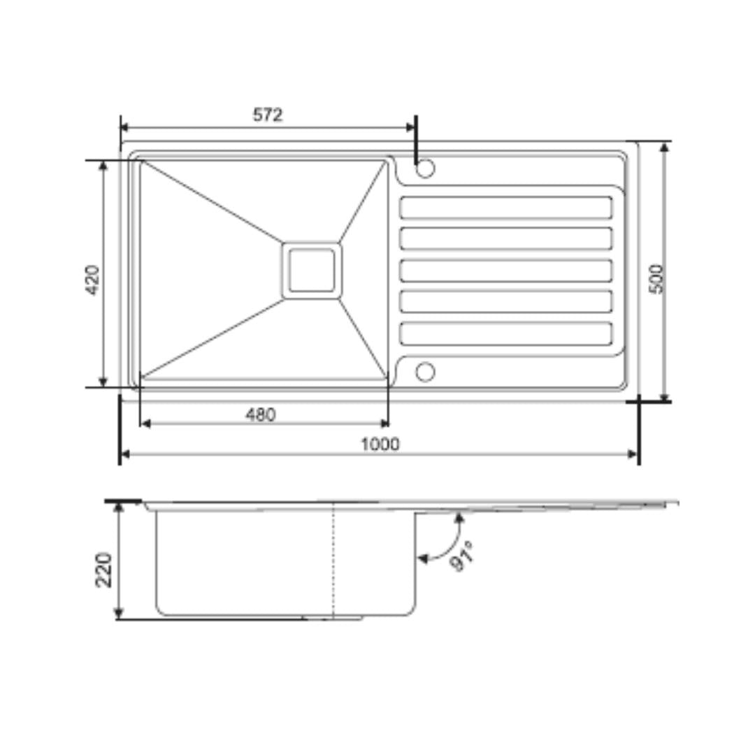 Futura Stainless Steel Sink Intelligent Series SINGLE BOWL WITH DRAIN BOARD FS 4020 IS ( 40 x 20 inches ) - Brush