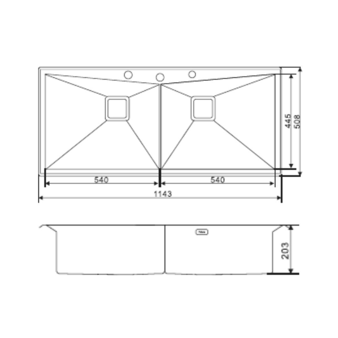 Futura Stainless Steel Sink Intelligent Series DOUBLE BOWL FS 4520 IS ( 45 x 20 inches ) - Brush