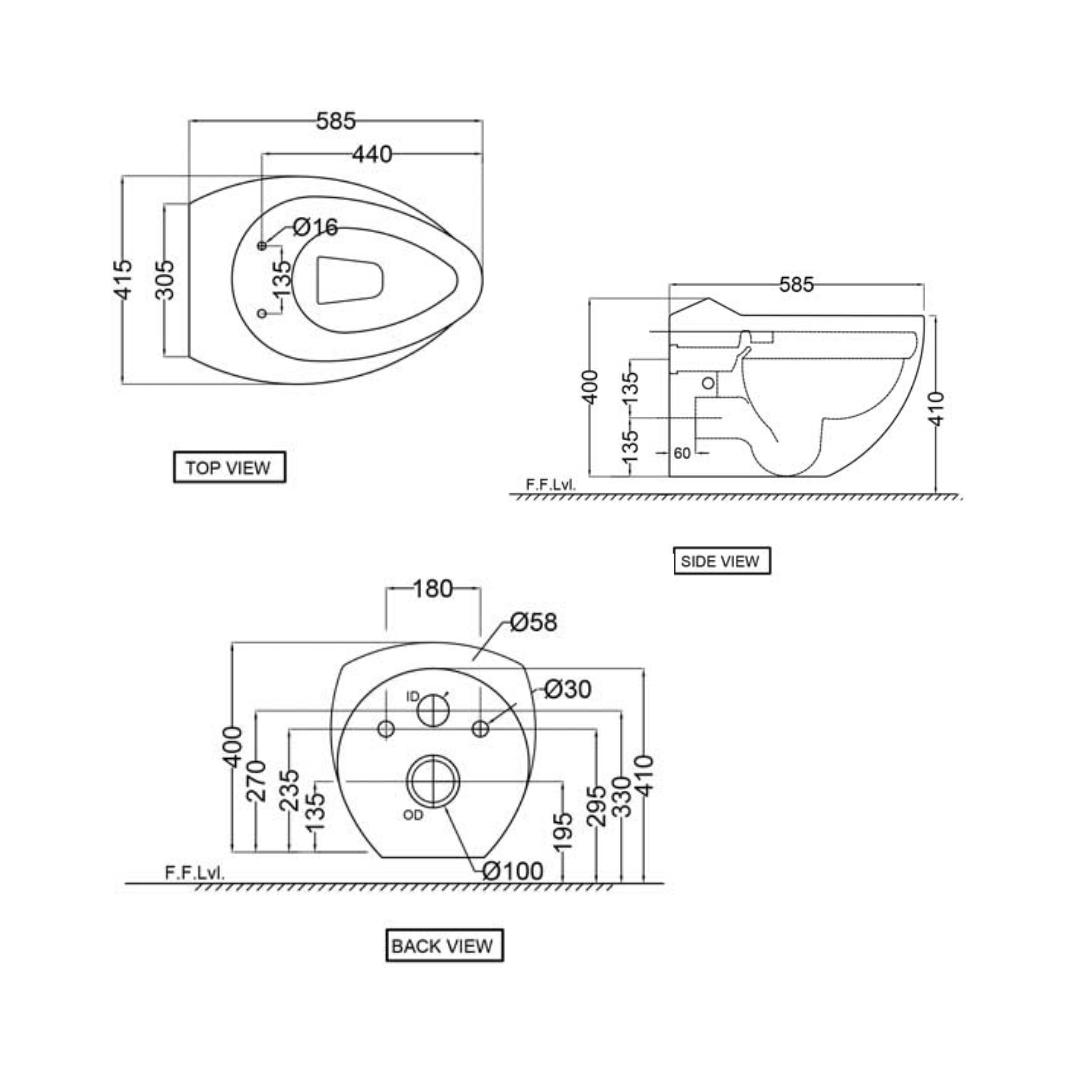 Jaquar Wall Mounted White Closet WC Fusion FSS-WHT-29951PP with P-Trap