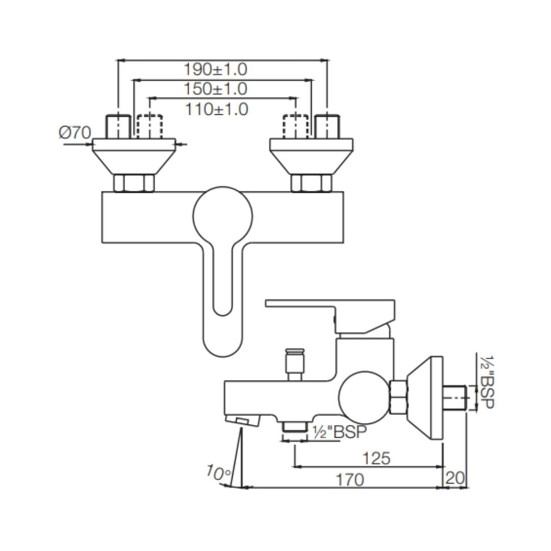 Jaquar 2 Way Wall Mixer Fusion FUS-CHR-29119 Normal Flow - Chrome Finish