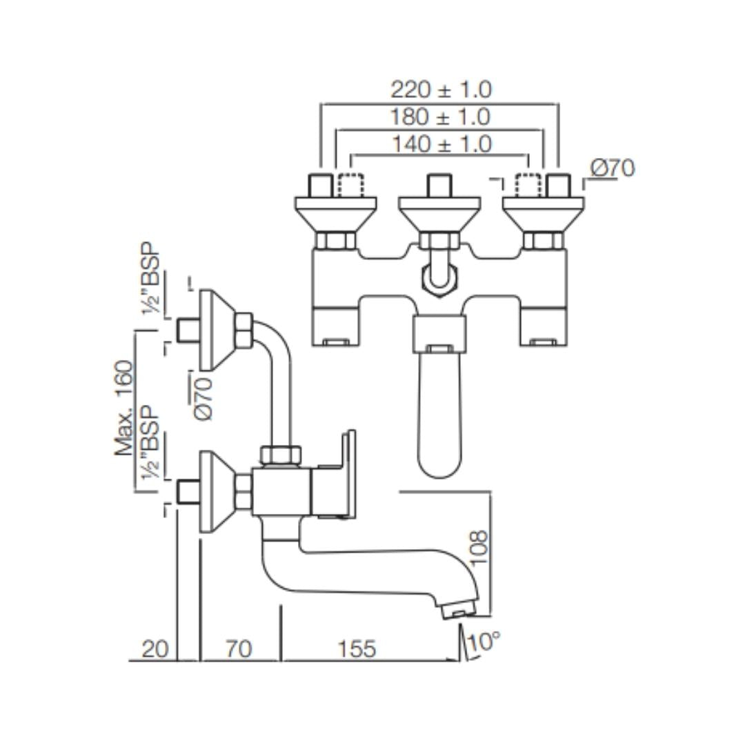 Jaquar 2 Way Wall Mixer Fusion FUS-CHR-29273UPR Normal Flow - Chrome Finish