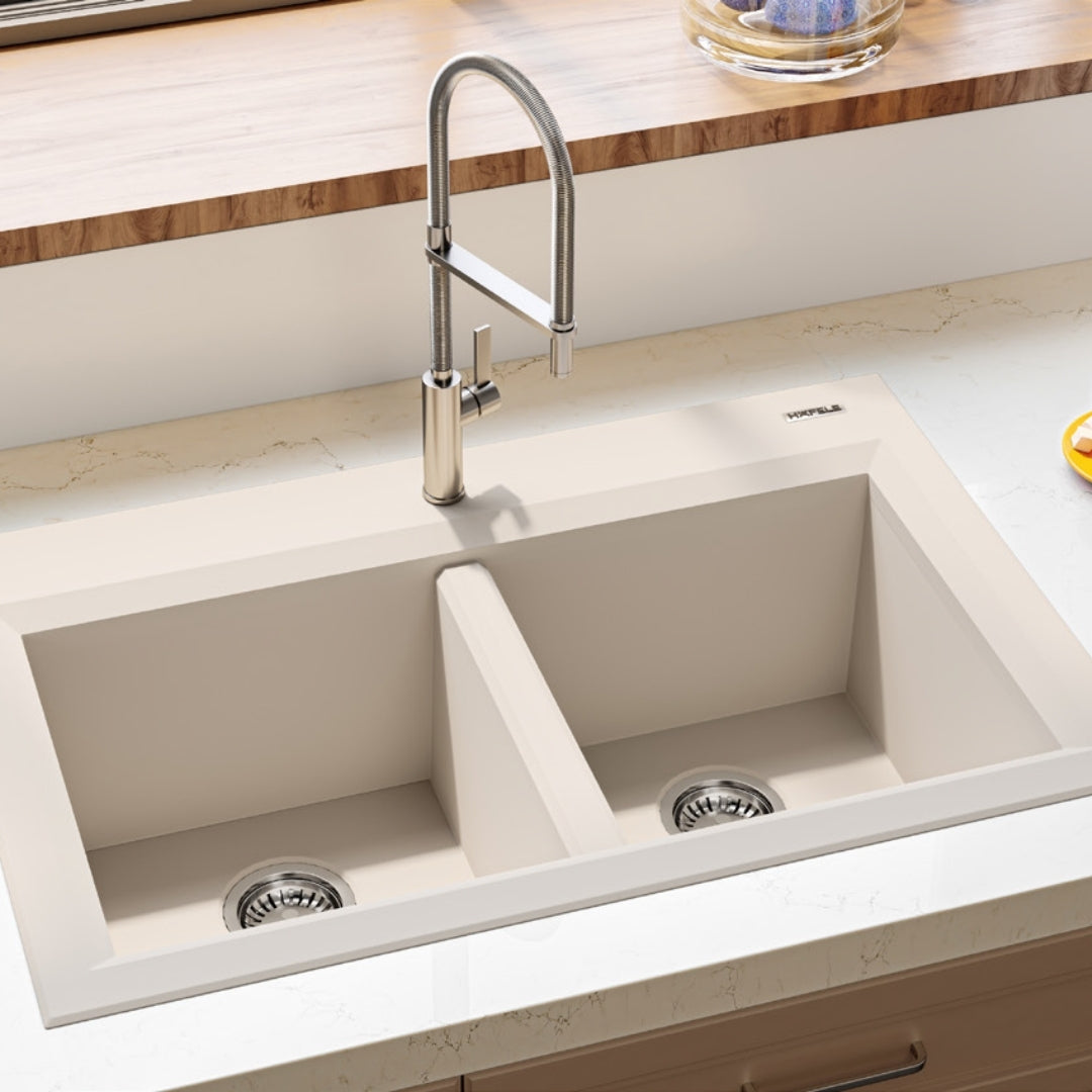 Hafele Quartz Sink Lithos Quartz Range GEMINI DOUBLE BOWL ( 33 x 22 inches ) - Obsidian