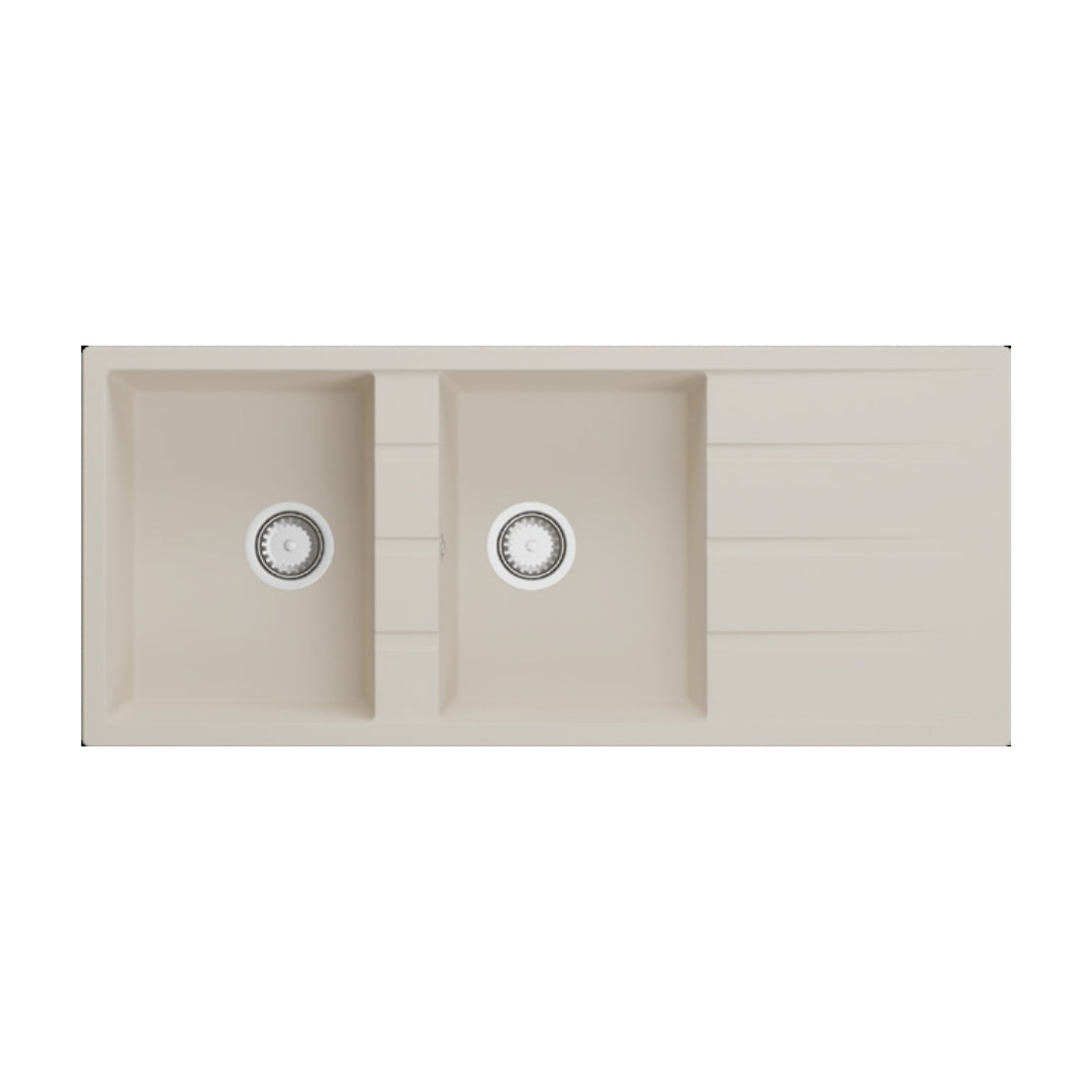 Hafele Quartz Sink Lithos Quartz Range GRANDE DOUBLE BOWL ( 46 x 20 inches ) - Ivory
