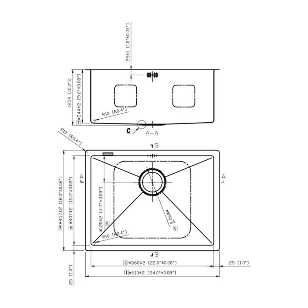 Hafele Stainless Steel Sink Argento SINGLE BOWL TOPAZ R2418D ( 24 x 18 inches ) - Satin