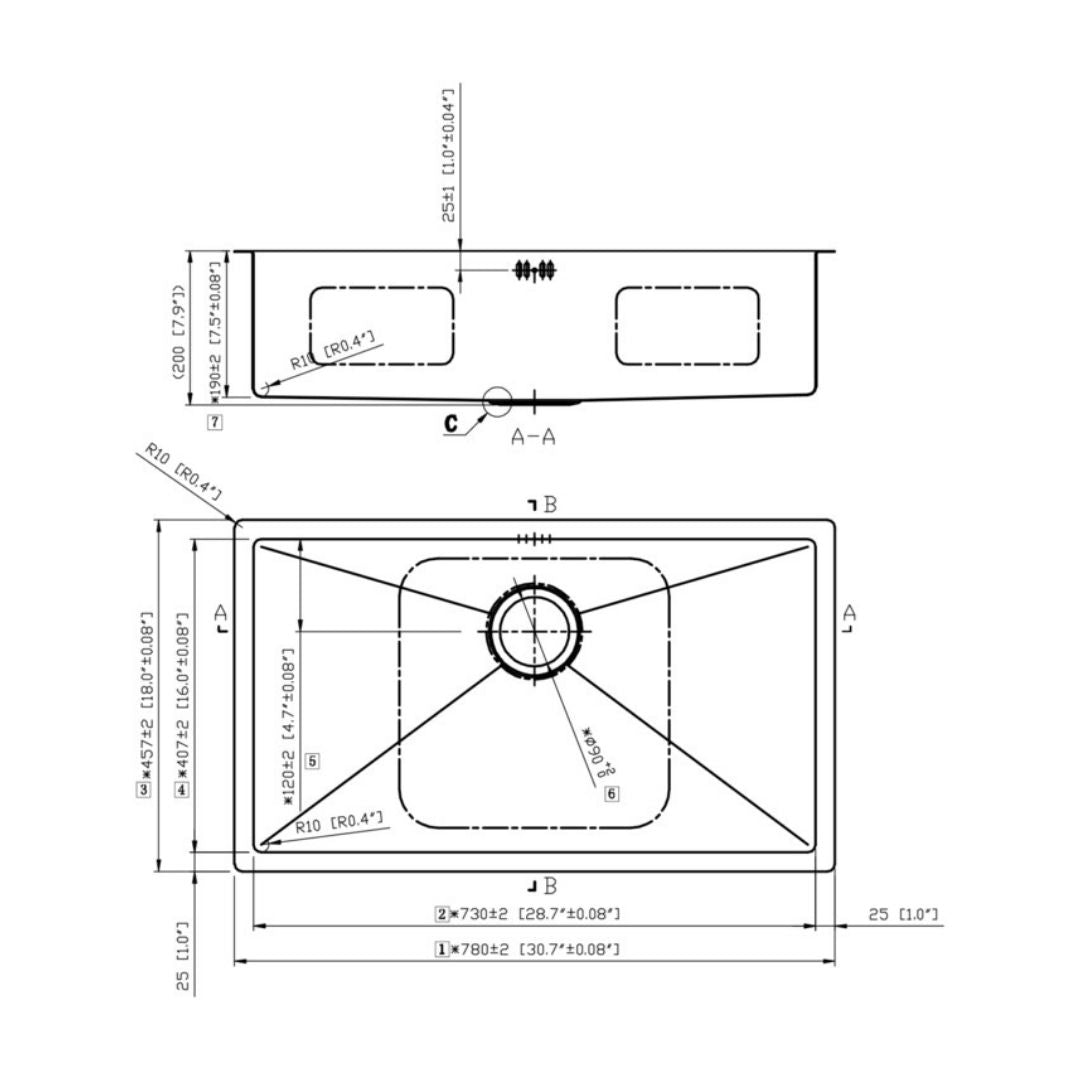 Hafele Stainless Steel Sink Argento SINGLE BOWL TOPAZ R3118 ( 31 x 18 inches ) - Satin