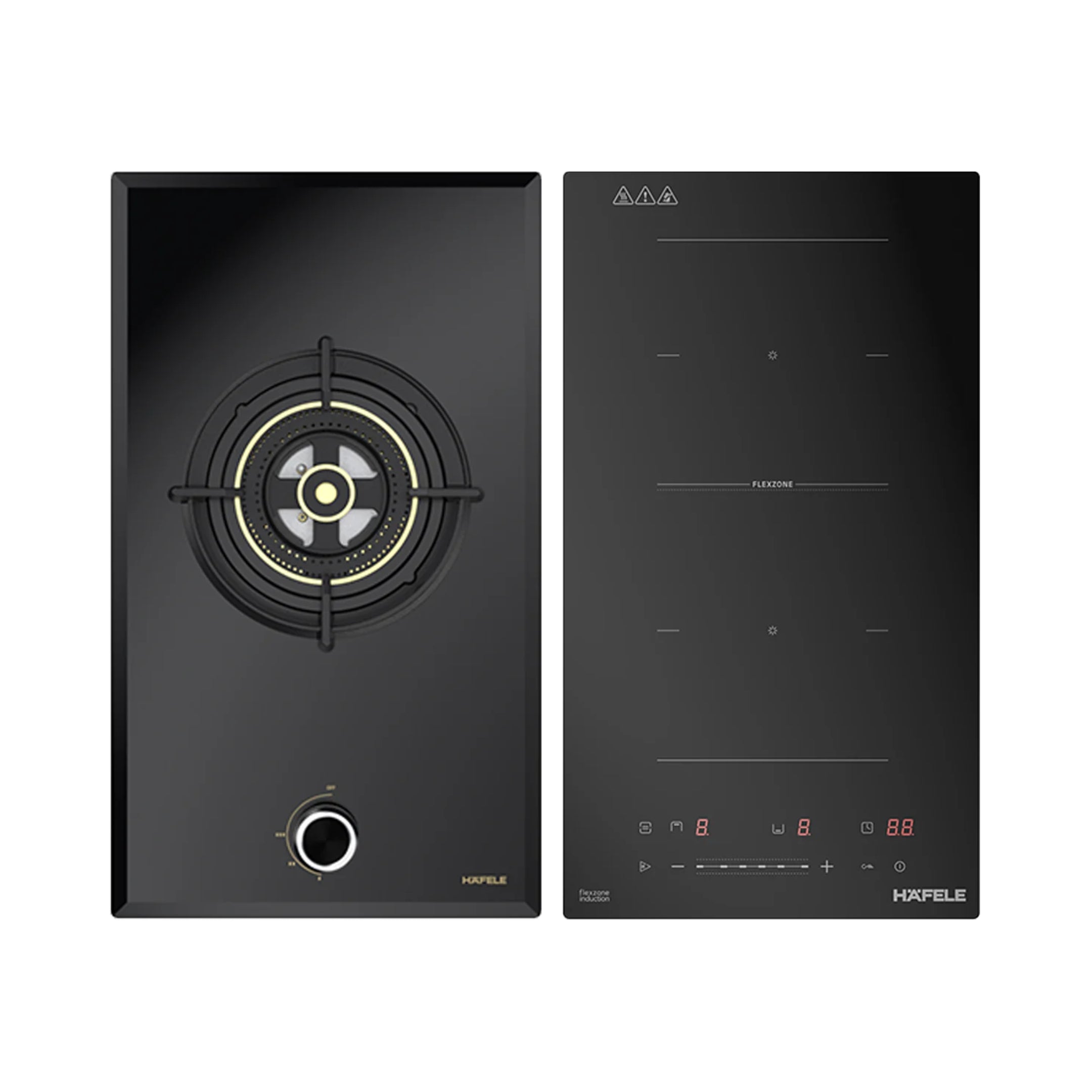 Hafele 30 cm 1 Burner Hob Altius Series ALTIUS FS 130 + Hafele 2 Zones Induction Hob NERO 30
