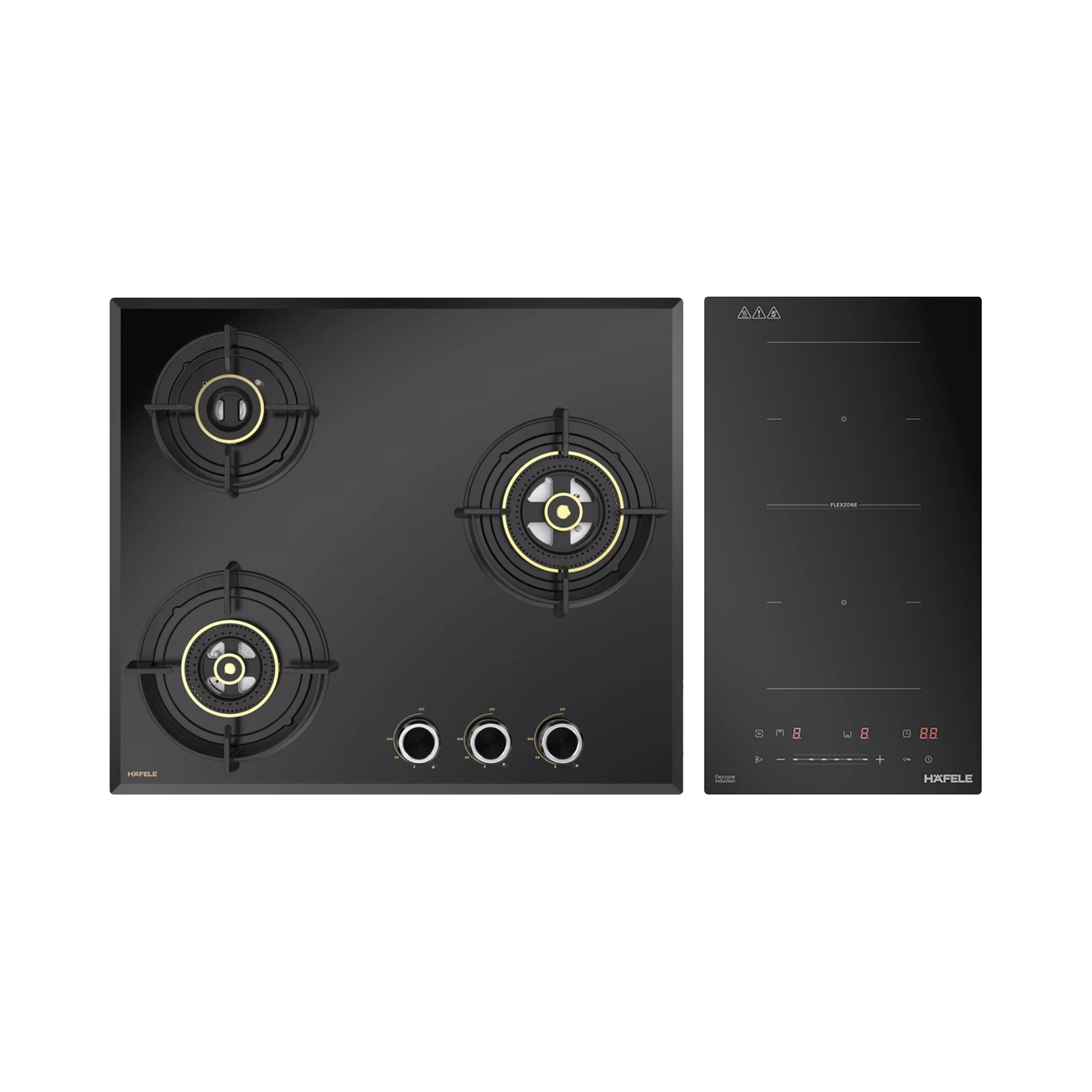 Hafele 60 cm 3 Burner Hob Altius Series ALTIUS FS 360 + Hafele 2 Zones Induction Hob NERO 30