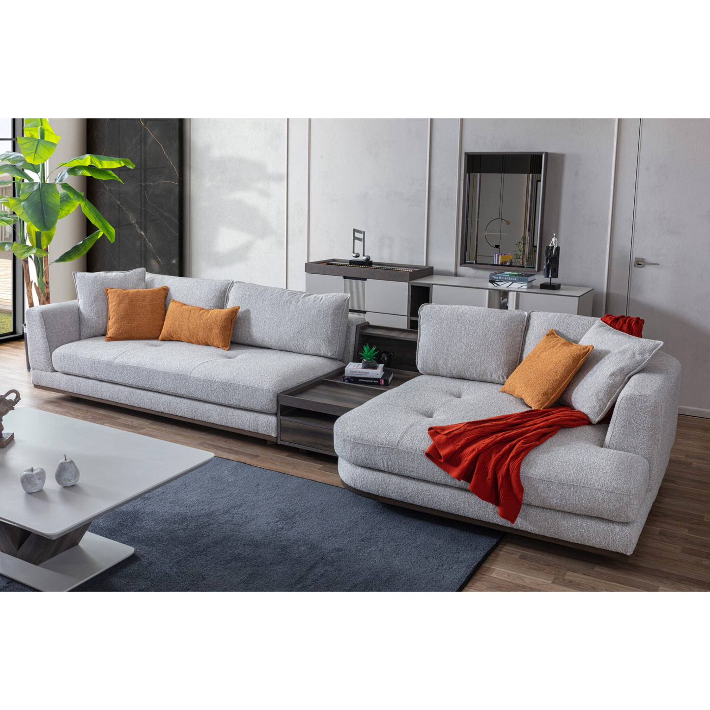 Aero 3 Seater Sofa with Chaise & Table
