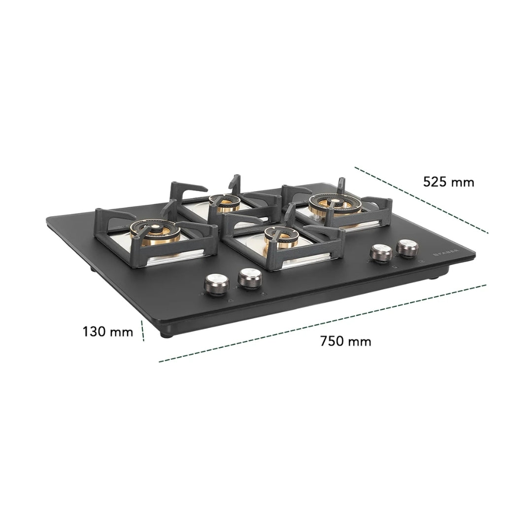 Faber 75 cm Wall Mounted Chimney Charm Series HOOD CHARM BLDC HC SC FL BK IN 75 T + Faber 75 cm 4 Burner Hob Bella Series BELLA HT 754 BR AI