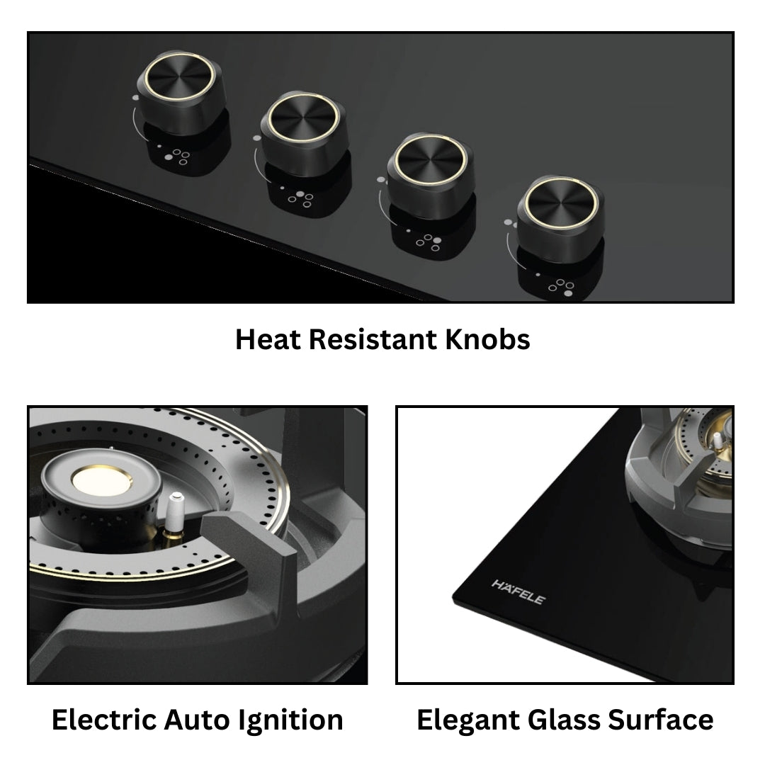 Hafele 60 cm Wall Mounted Chimney Essentia Series RENATA INCLINED 60 + Hafele 70 cm 4 Burner Hob Essentia Series AUGUSTA 470