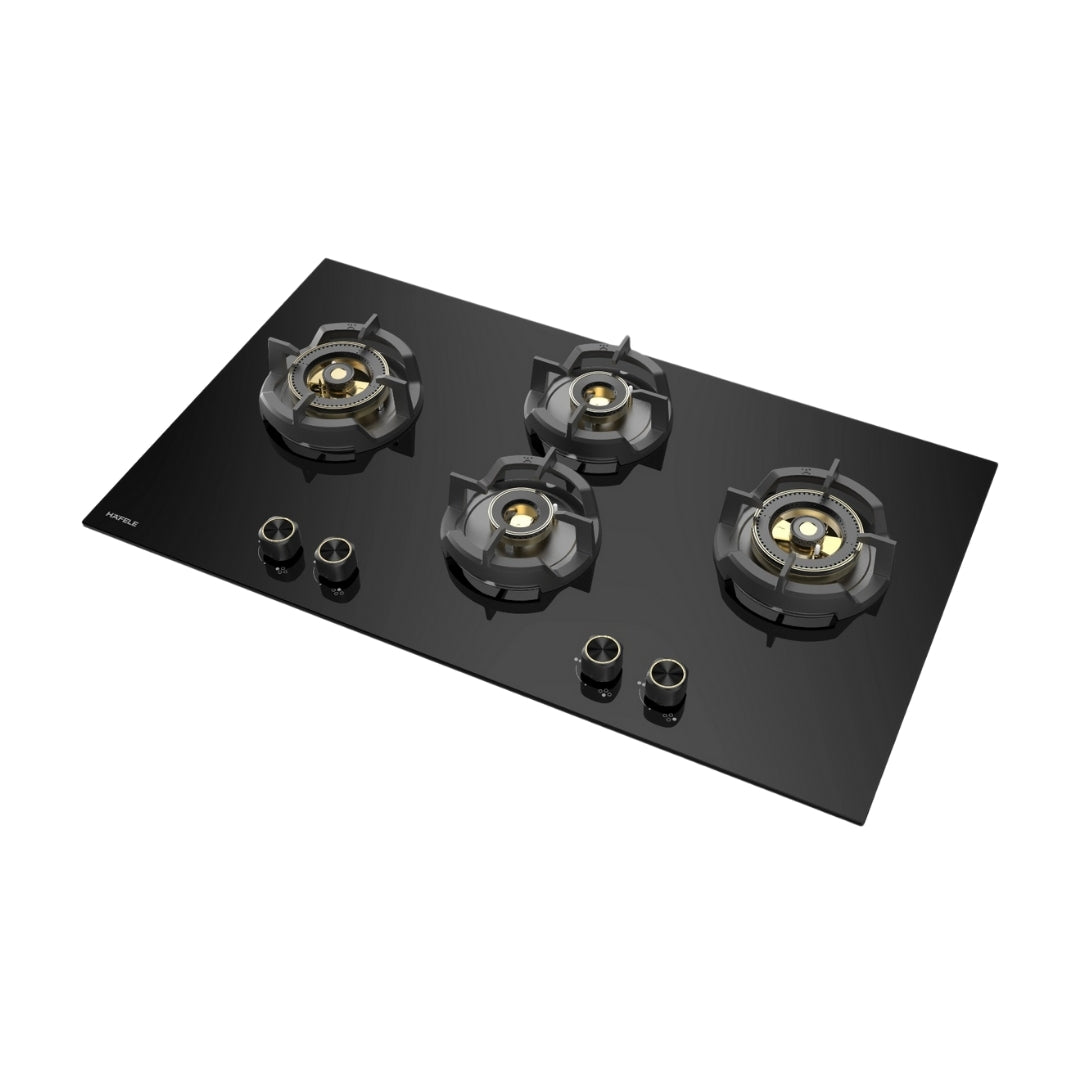 Hafele 90 cm Wall Mounted Chimney Essentia Series RENATA CURVED 90 + Hafele 90 cm 4 Burner Hob Essentia Series AUGUSTA 490
