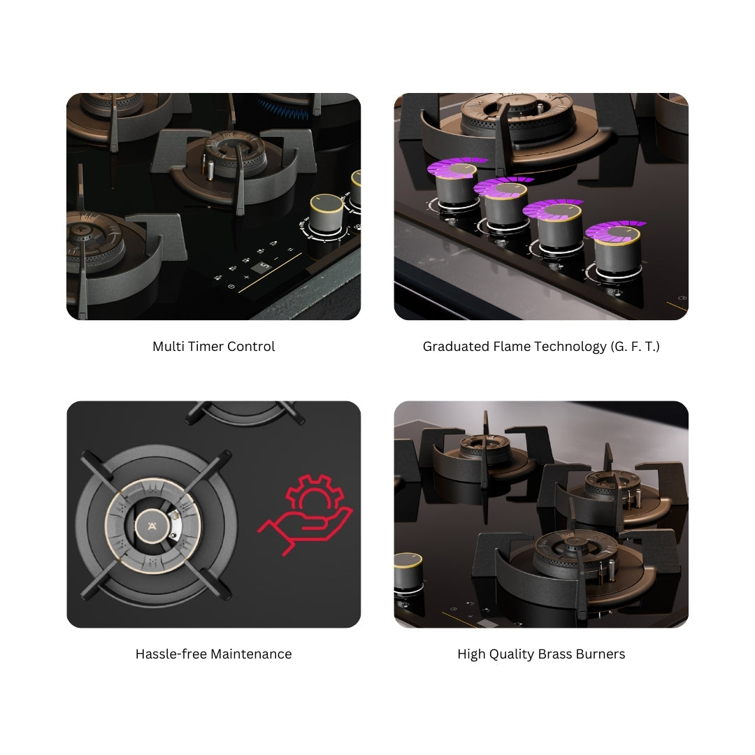 Hafele 75 cm Wall Mounted Chimney TERESA NEO I-75 BLDC + Hafele 75 cm 3 Burner Hob Cronus Series CRONUS 378