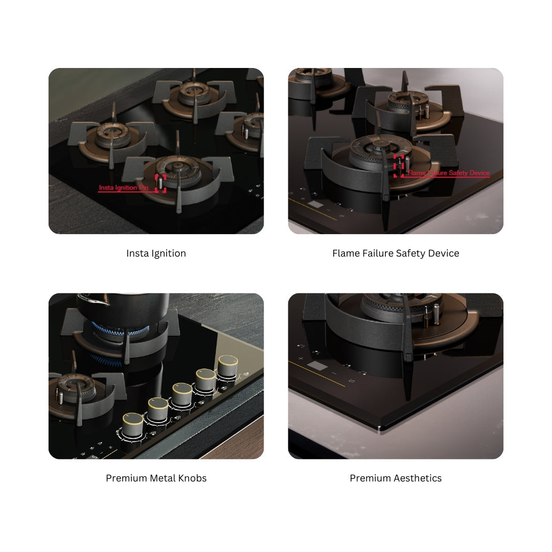 Hafele 75 cm Wall Mounted Chimney TERESA NEO I-75 BLDC + Hafele 75 cm 3 Burner Hob Cronus Series CRONUS 378