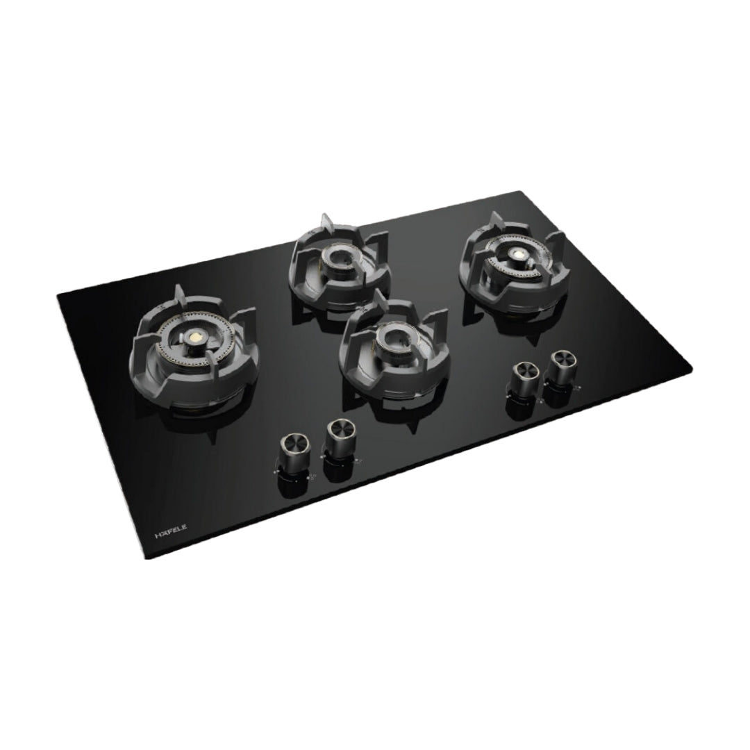 Hafele 90 cm Wall Mounted Chimney Essentia Series RENATA INCLINED 90 + Hafele 90 cm 4 Burner Hob Essentia Series VERENA 490