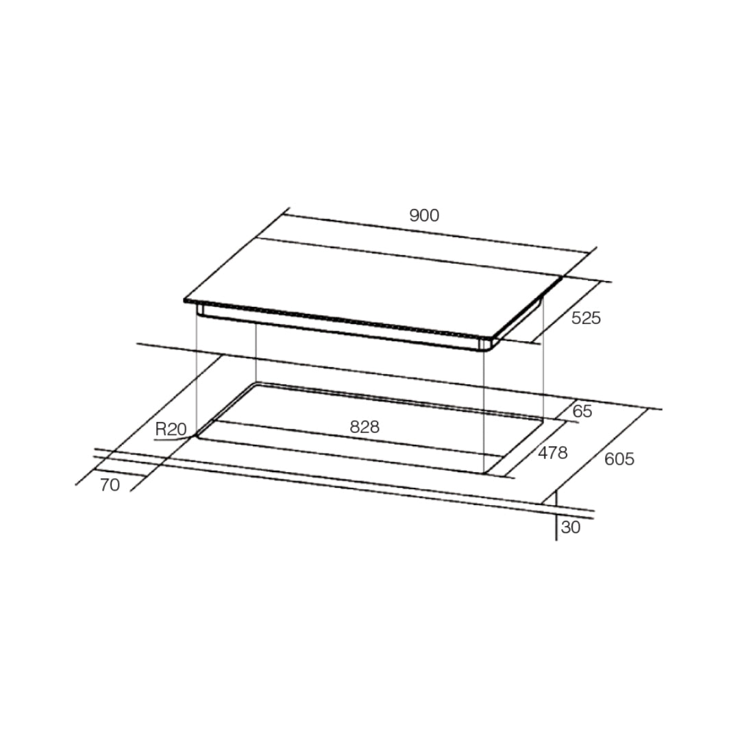 Hafele 90 cm Wall Mounted Chimney Essentia Series RENATA INCLINED 90 + Hafele 90 cm 4 Burner Hob Essentia Series VERENA 490
