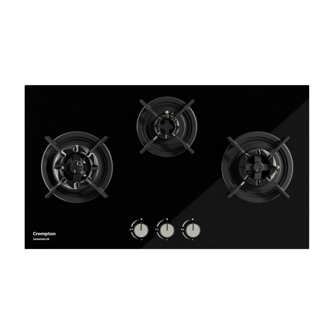 Crompton 78 cm 3 Burner Hob Sensosafe HOB-SS3D783-MBL