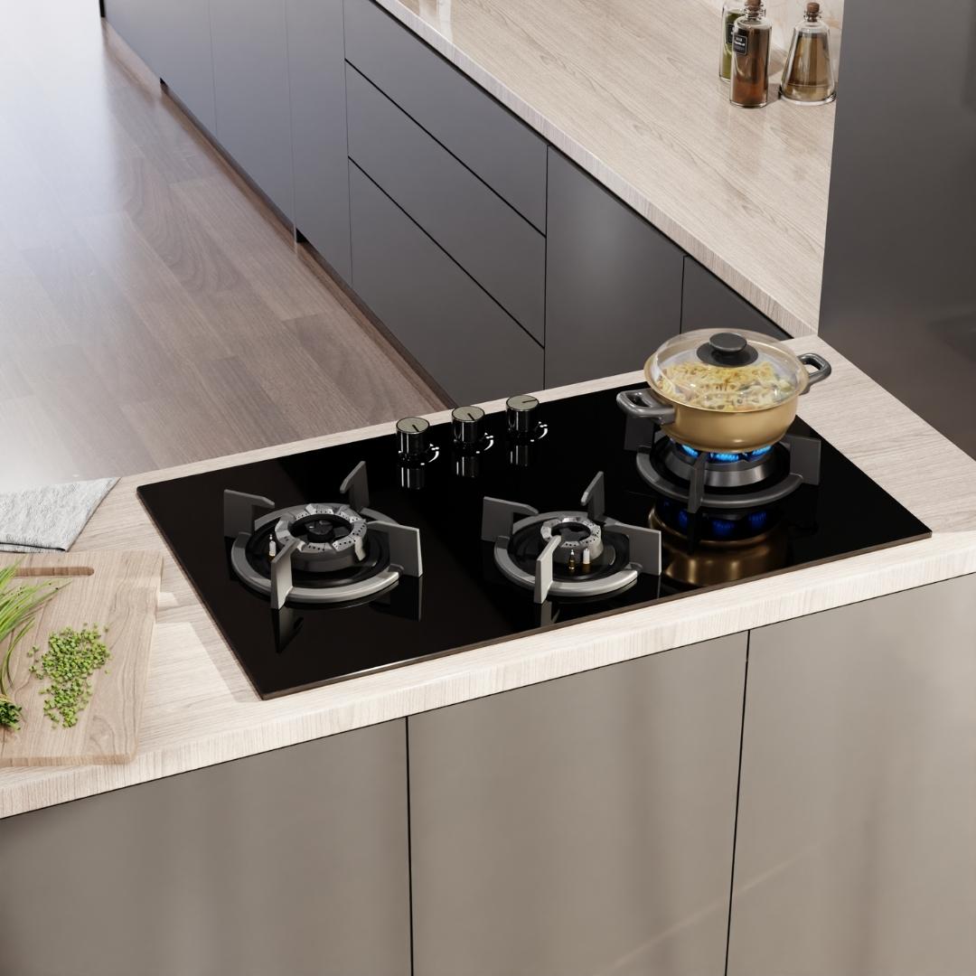 Crompton 78 cm 3 Burner Hob Sensosafe HOB-SS3D783-MBL