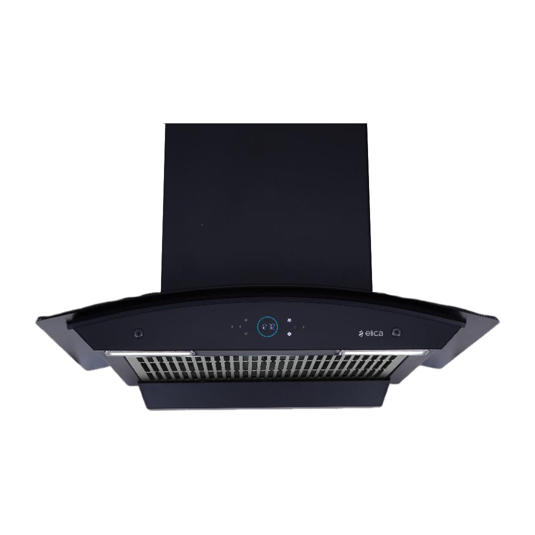 Elica 60 cm Wall Mounted Chimney Ismart Series ISMART GLACE FL HAC 60 LTW NERO + Elica 60 cm 4 Burner Hob Crown Lotus Series CROWN FLEXI 460 LOTUS IND HD BRASS