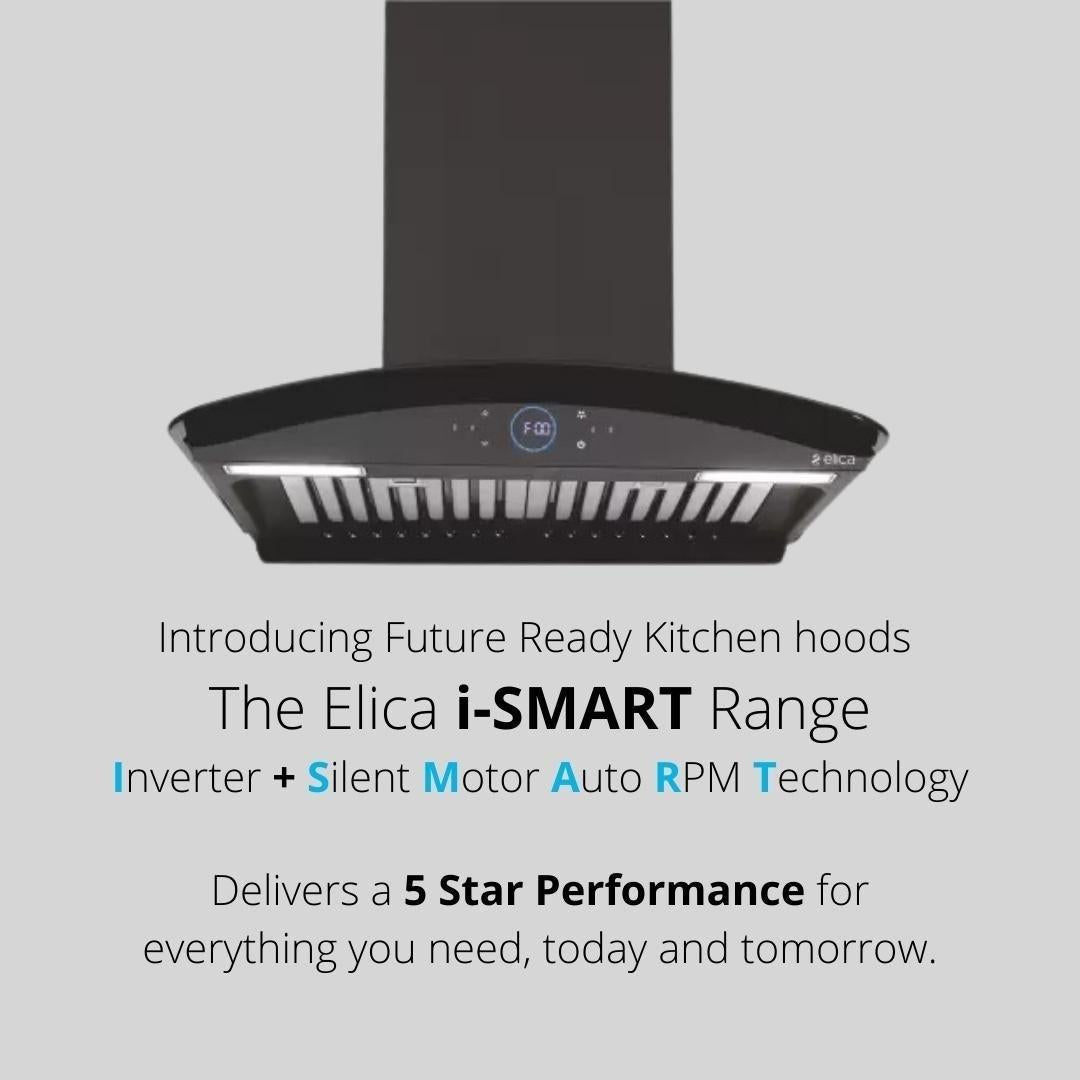 Elica 60 cm Wall Mounted Chimney Ismart Series ISMART GLACE HAC BF LTW 60 NERO + Elica 60 cm 4 Burner Hob DFS AB Series FLEXI DFS AB 4B 60 DX