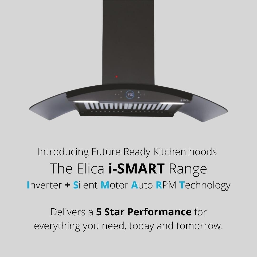 Elica 90 cm Wall Mounted Chimney Ismart Series ISMART GLACE HAC BF LTW 90 NERO