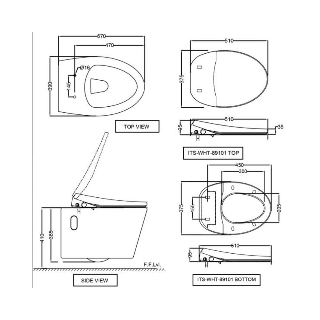 Jaquar Wall Mounted White Closet WC Bidspa ITS-WHT-89953PP with P-Trap