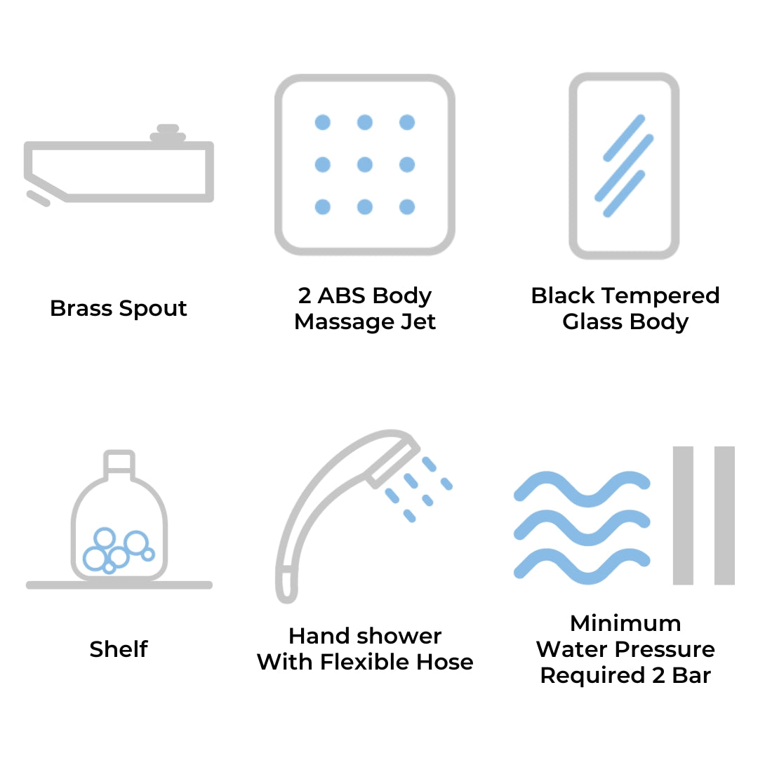 Jaquar Manual 4 Way Shower Panel JPL-BLK-G0842JAX - Black Glass