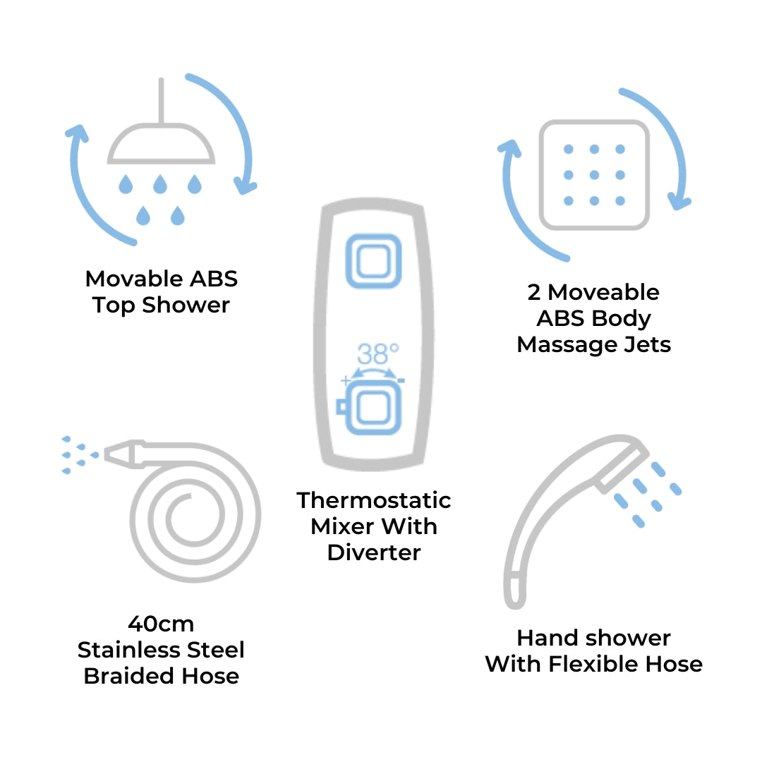 Jaquar Thermostatic 4 Way Shower Panel JPL-BLK-ST86112 - Black Glass