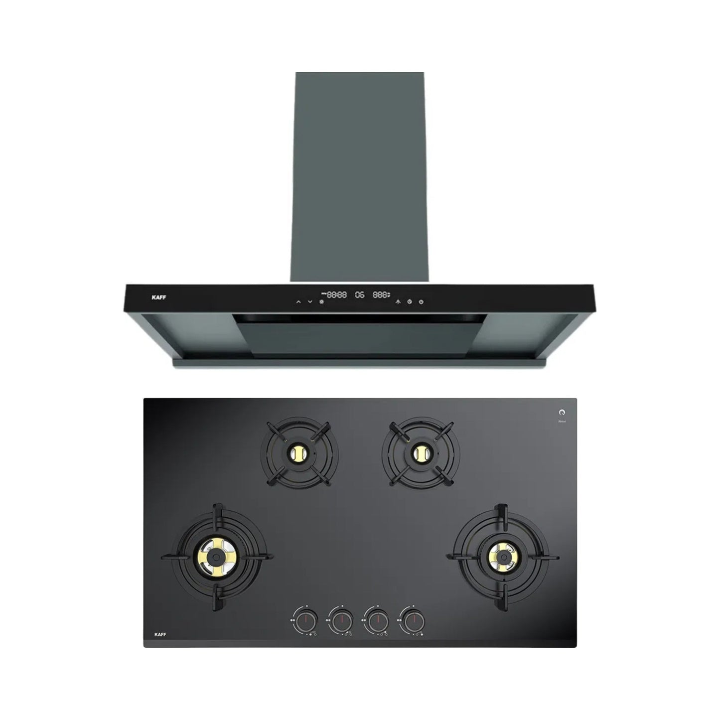 Kaff 90 cm Wall Mounted Chimney MISSONI 90 - BLDC + Kaff 90 cm 4 Burner Hob Ashford Series ASF 94M