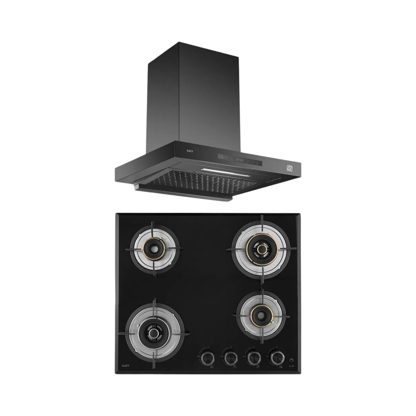 Kaff 60 cm Wall Mounted Chimney ASHPRO 60 DC - BLDC + Kaff 60 cm 4 Burner Hob Alton ALN 604
