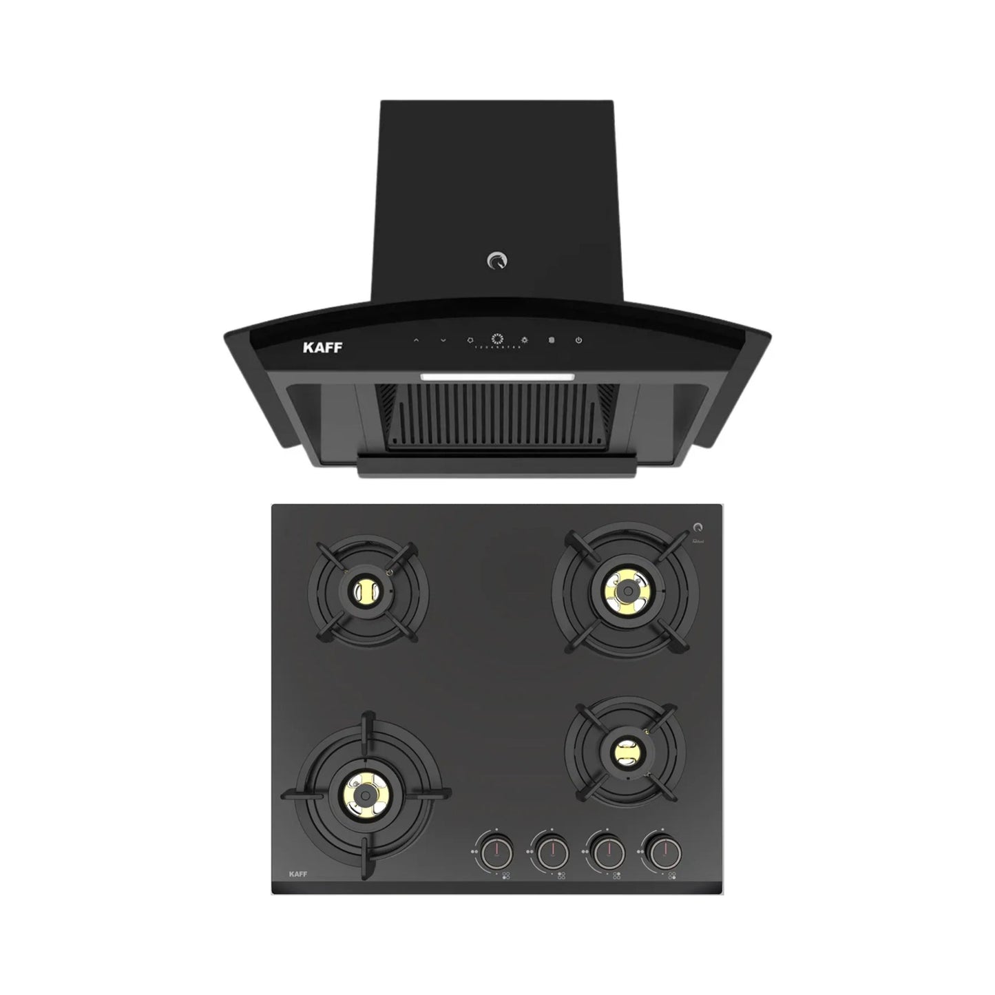 Kaff 60 cm Wall Mounted Chimney VASCO 60 DC - BLDC + Kaff 60 cm 4 Burner Hob Ashford ASF 604