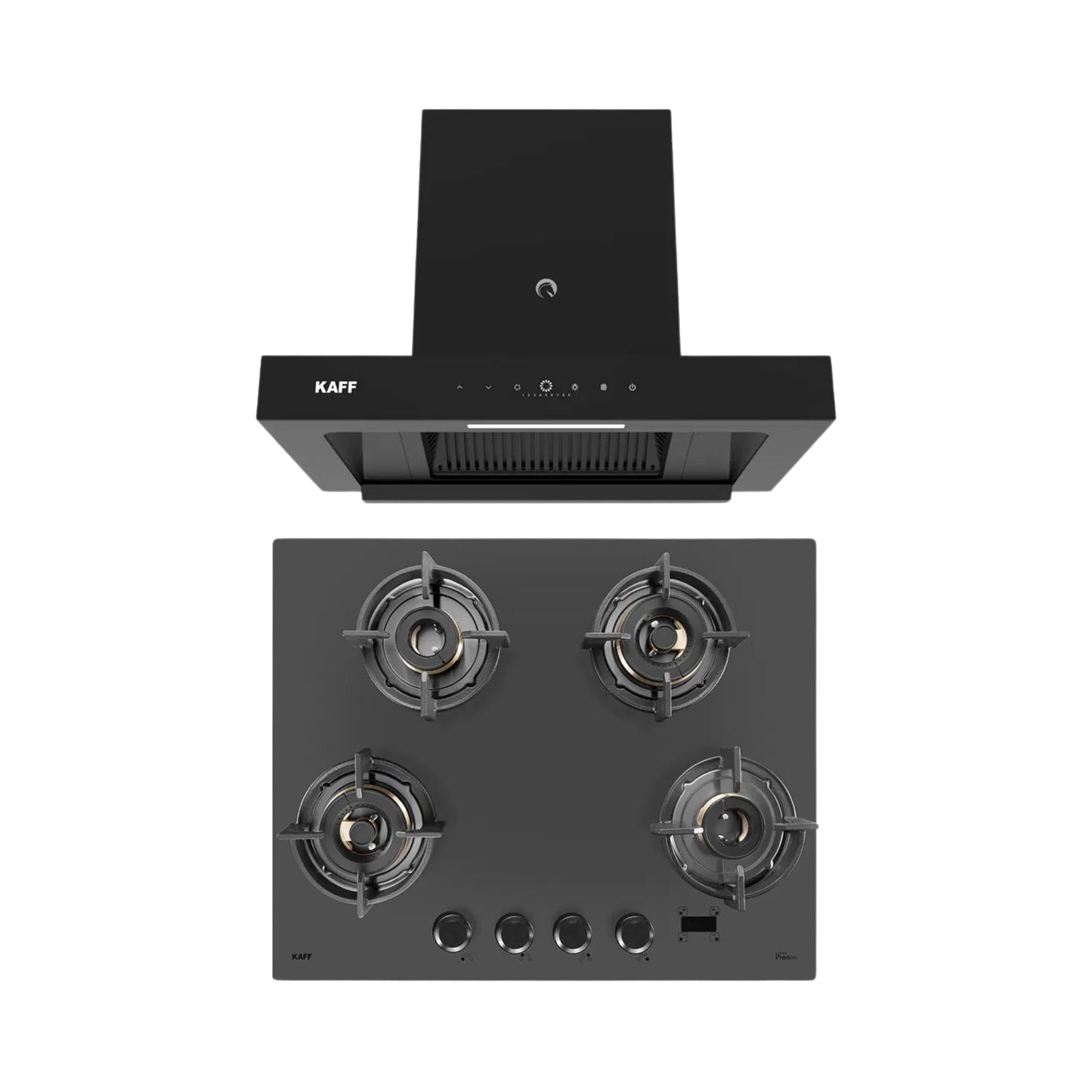 Kaff 60 cm Wall Mounted Chimney CASTO 60 - DC - BLDC + Kaff 60 cm 4 Burner Hob Preston PRS 654