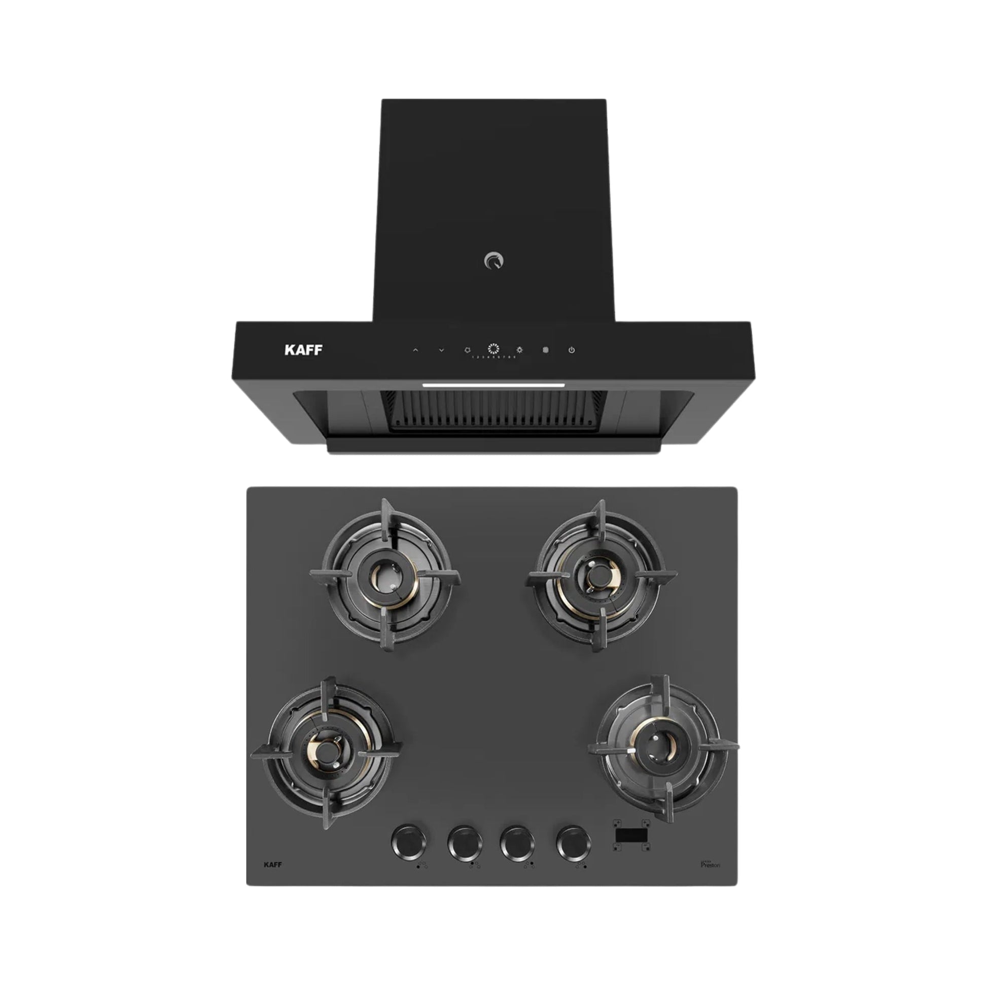 Kaff 60 cm Wall Mounted Chimney CASTO 60 - DC - BLDC + Kaff 60 cm 4 Burner Hob Preston PRS 654
