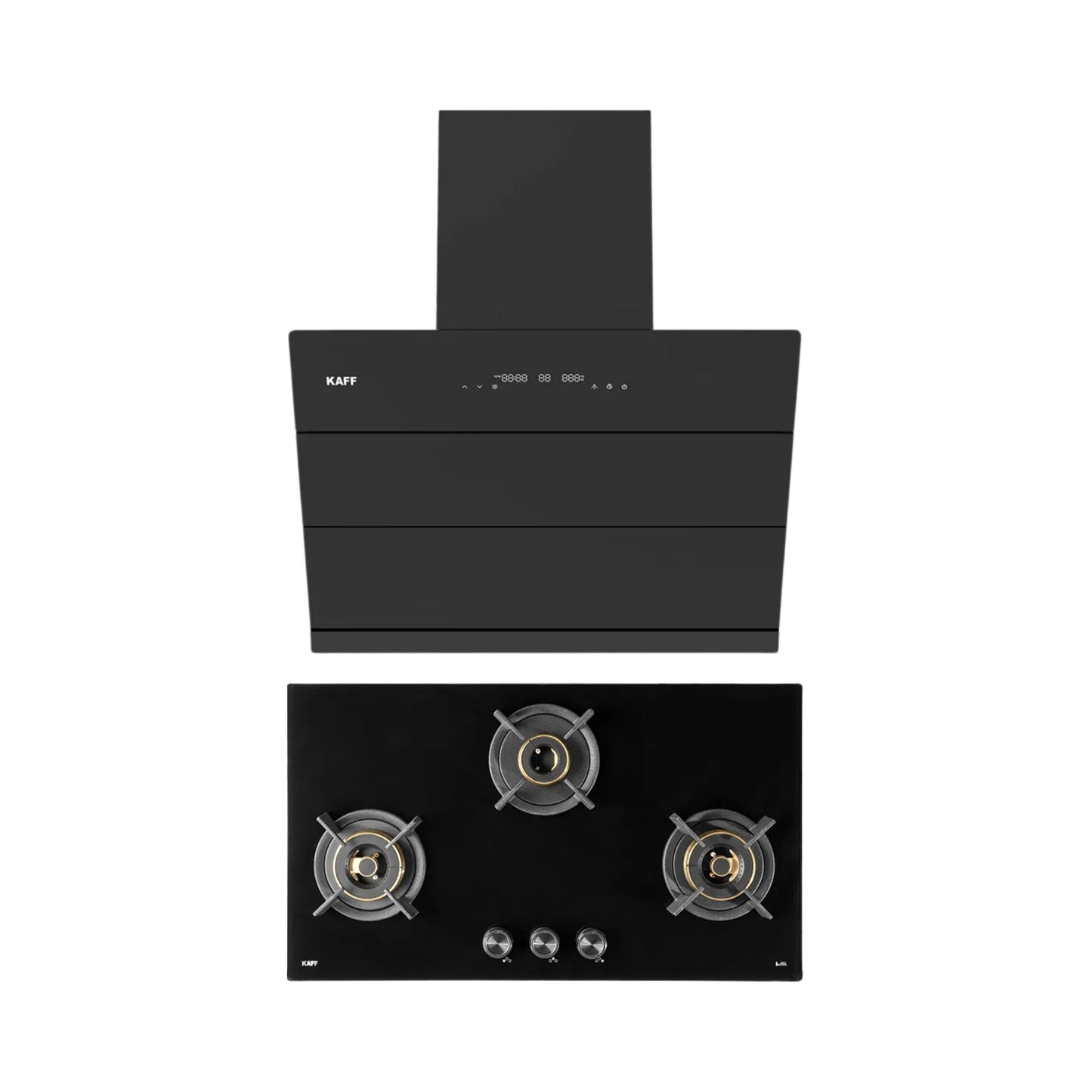 Kaff 75 cm Wall Mounted Chimney ALBURY 75 DC - BLDC + Kaff 78 cm 3 Burner Hob Infra INF 783